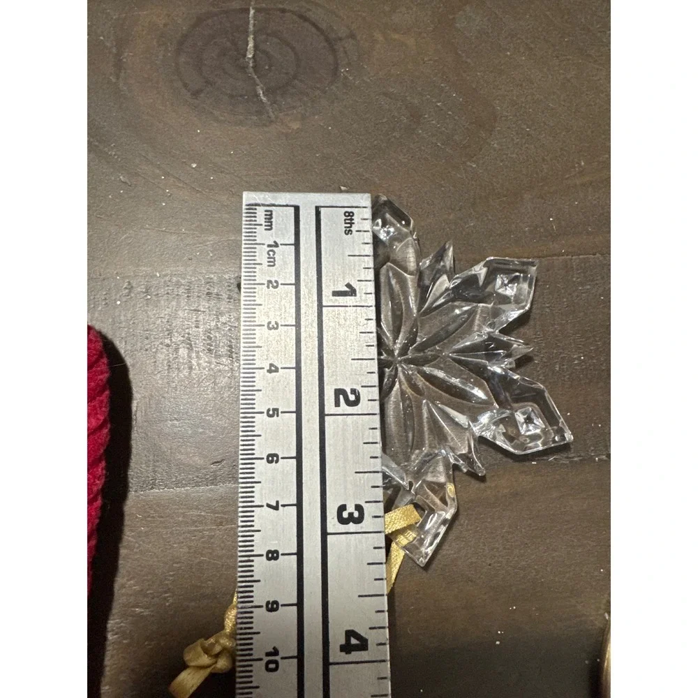 Clear Faceted Crystal Snowflake Christmas Ornament Gold Ribbon 3.25 Inch Holiday